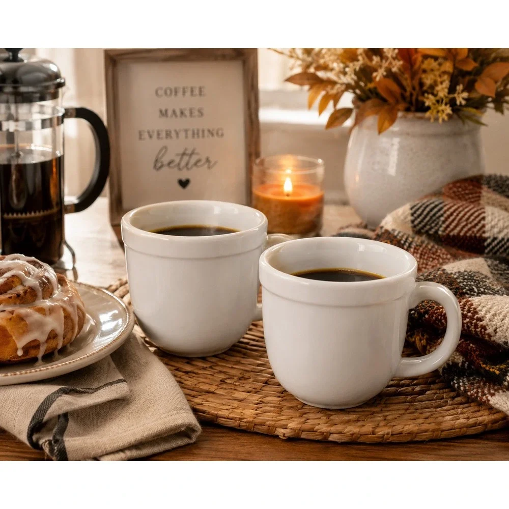 Pottery Barn White Ceramic Coffee Mugs Set of 2 Microwave Dishwasher Safe